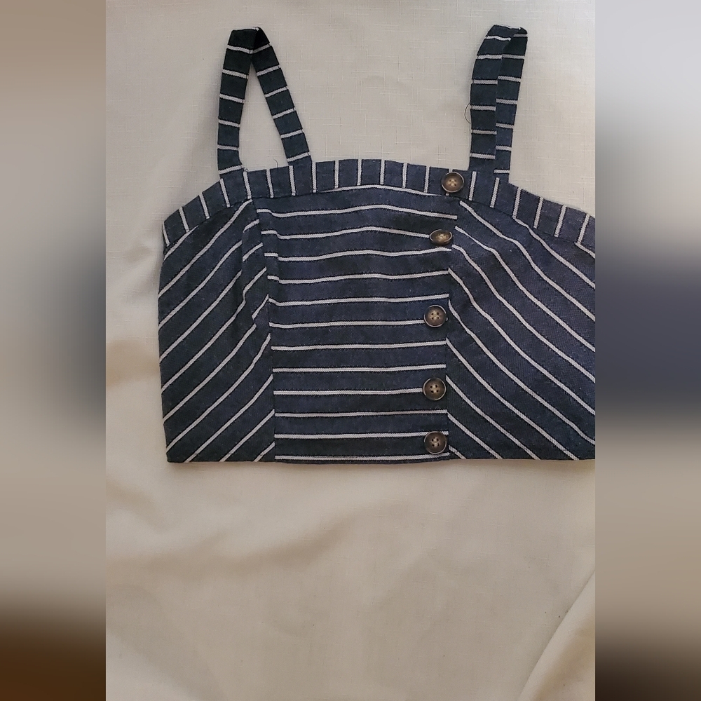 Navy Blue- "Denim Look" Cropped Top With Straps